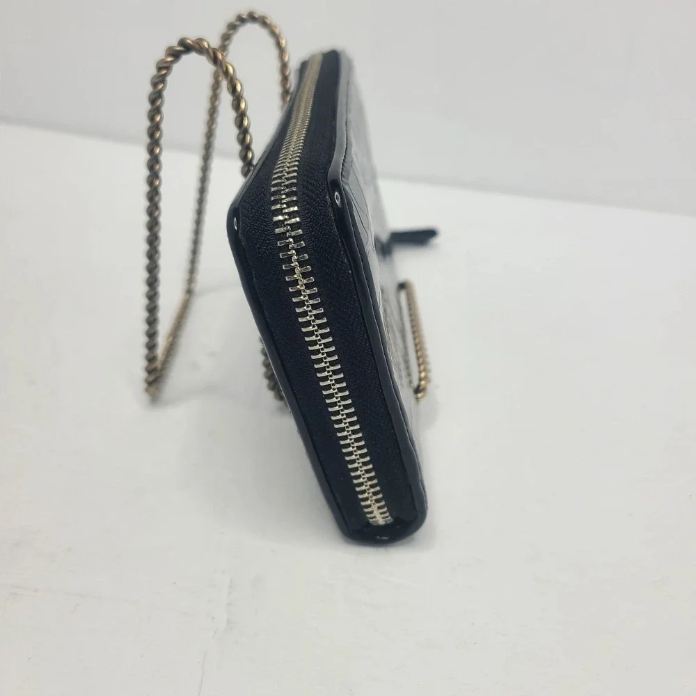 Coach Patent Logo Embossed Leather Heart Zip‎ Around Accordion Wallet Black Y2K